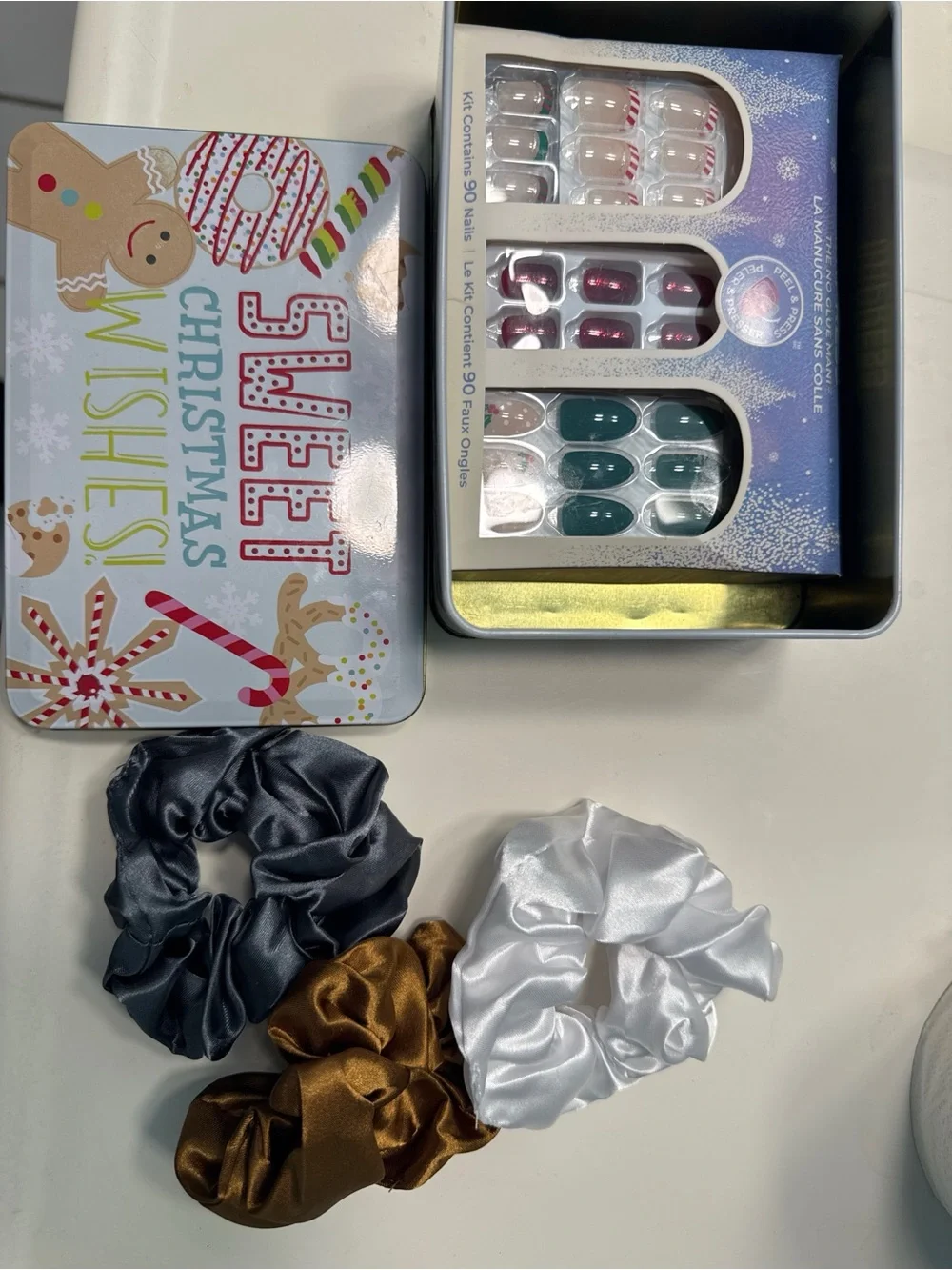 Assorted Satin Scrunchie Set - White, Black, Brown - Unbranded